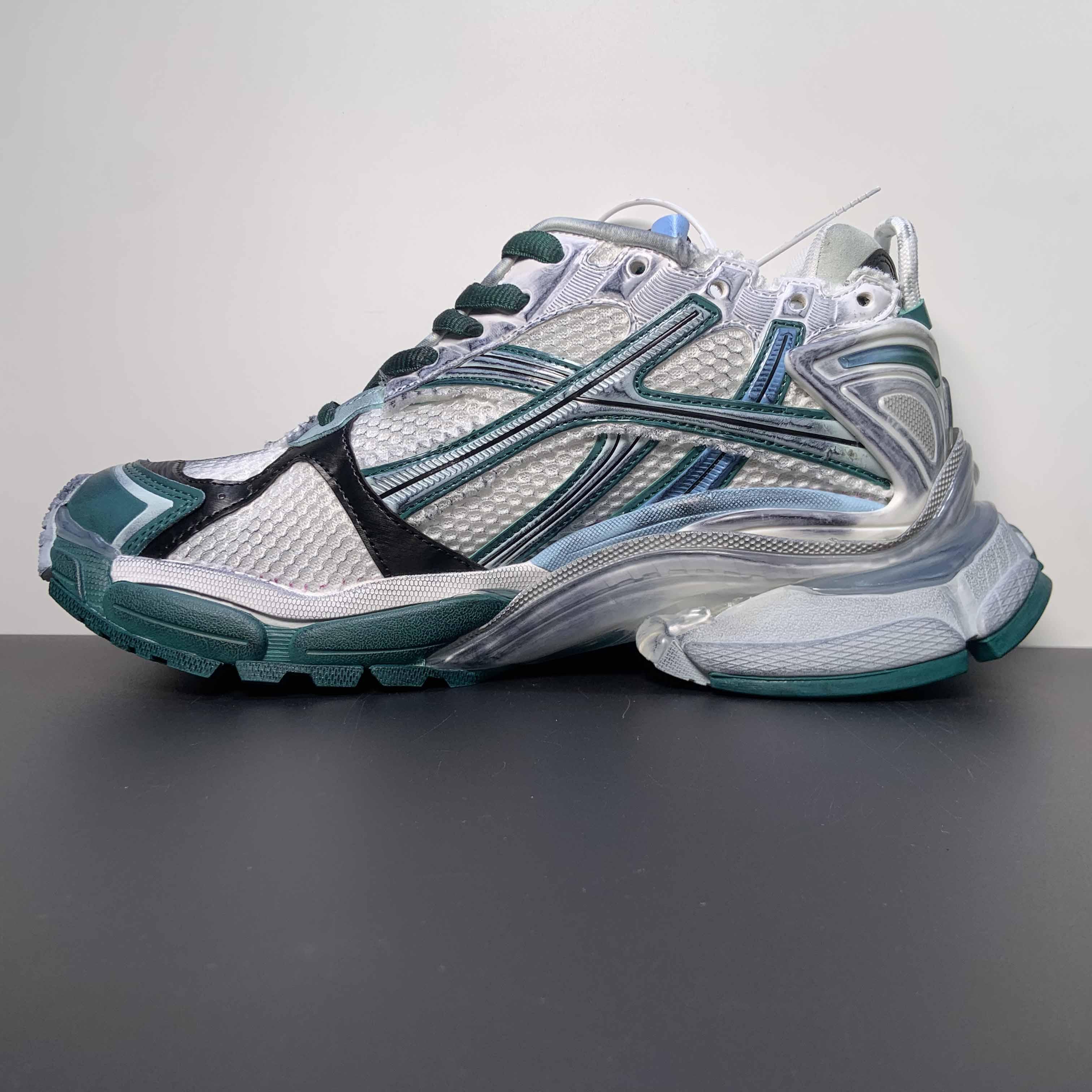 Balenciaga Runner Sneaker In White/Green And Blue - FashionPlug