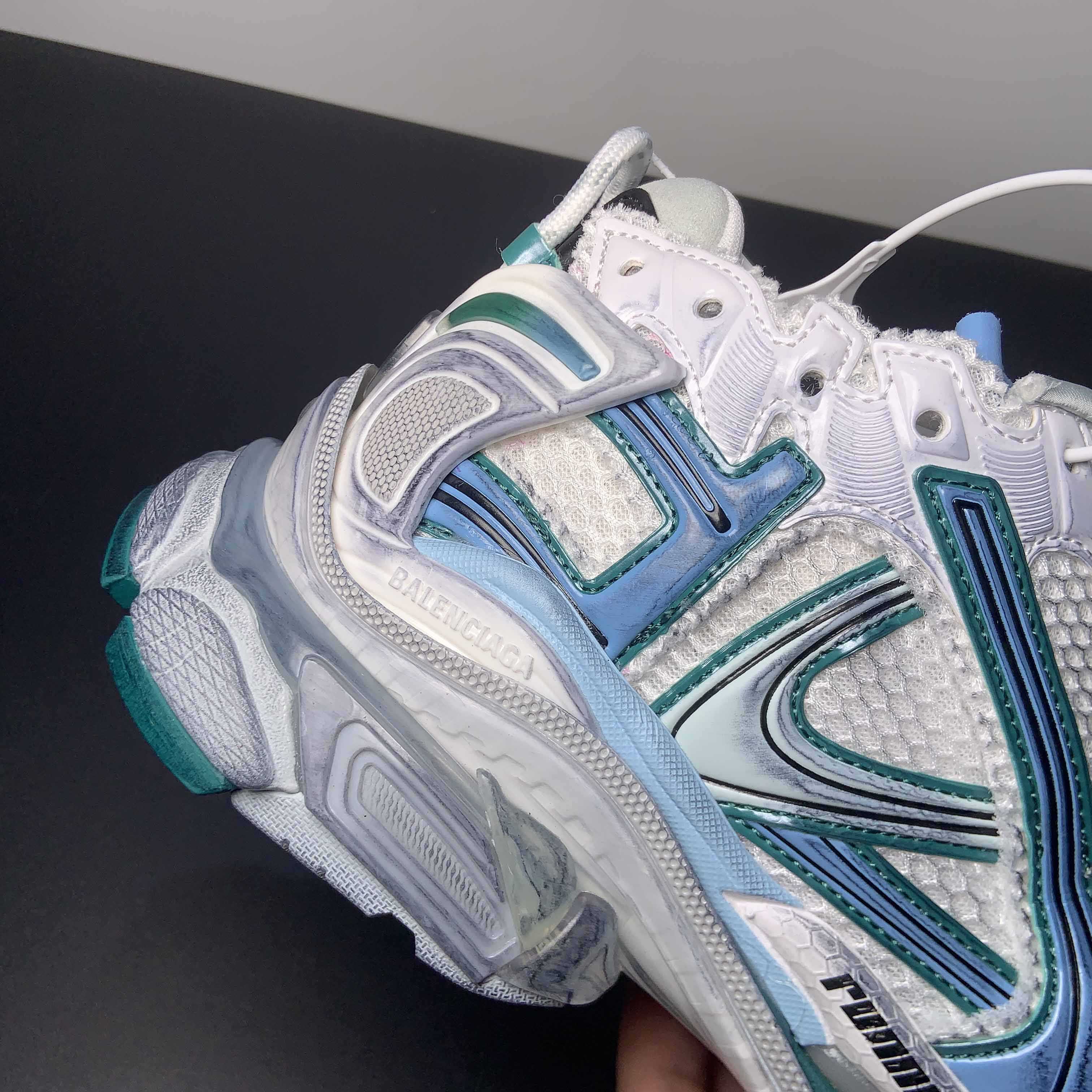 Balenciaga Runner Sneaker In White/Green And Blue - FashionPlug