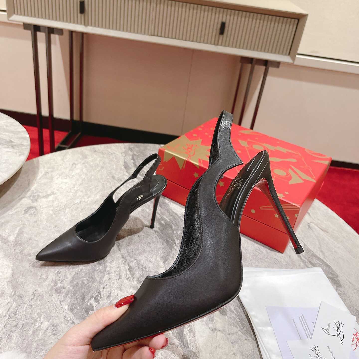 Christian Louboutin Hot Chick 100MM Leather Slingback Pumps - FashionPlug