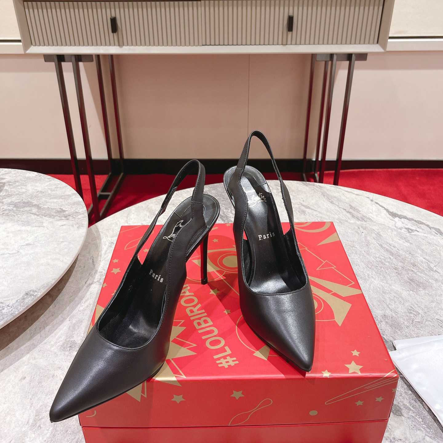 Christian Louboutin Hot Chick 100MM Leather Slingback Pumps - FashionPlug