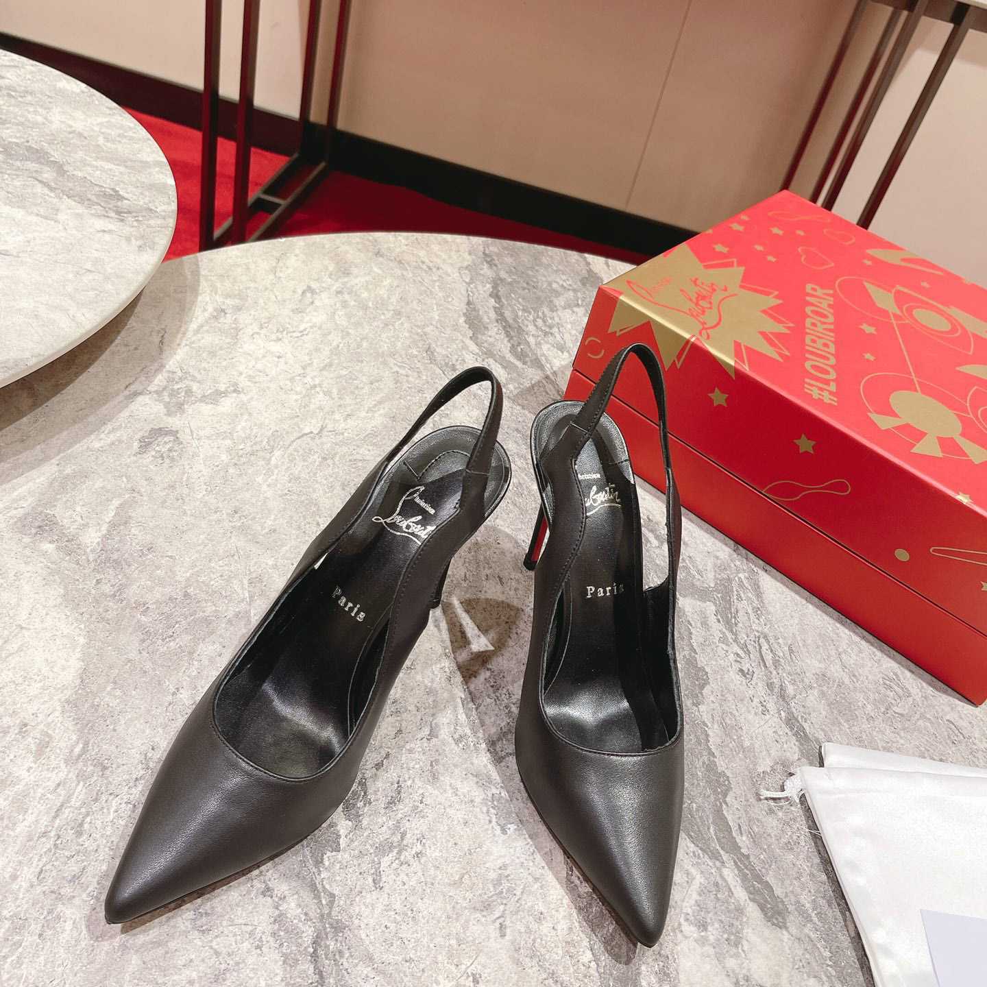 Christian Louboutin Hot Chick 100MM Leather Slingback Pumps - FashionPlug