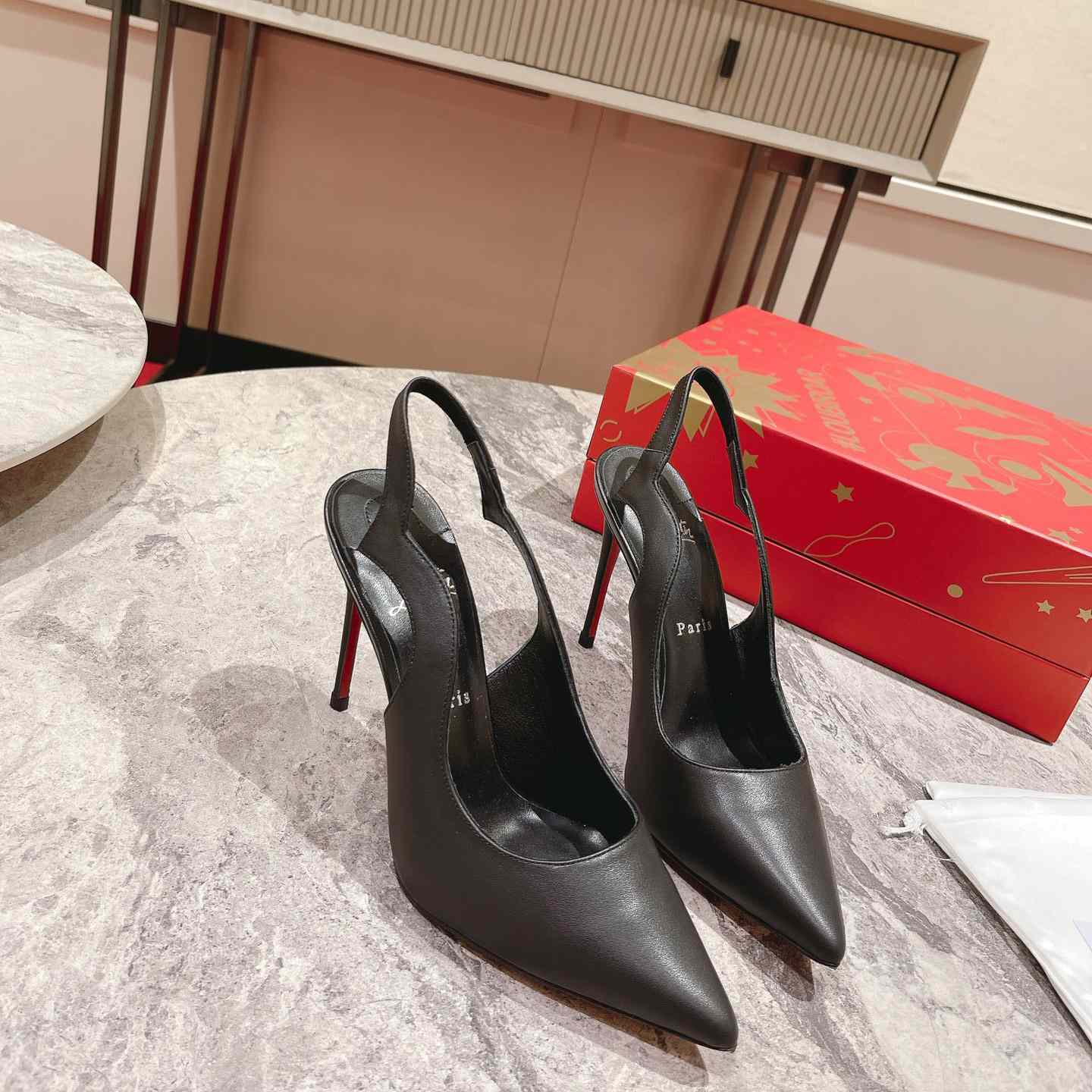 Christian Louboutin Hot Chick 100MM Leather Slingback Pumps - FashionPlug