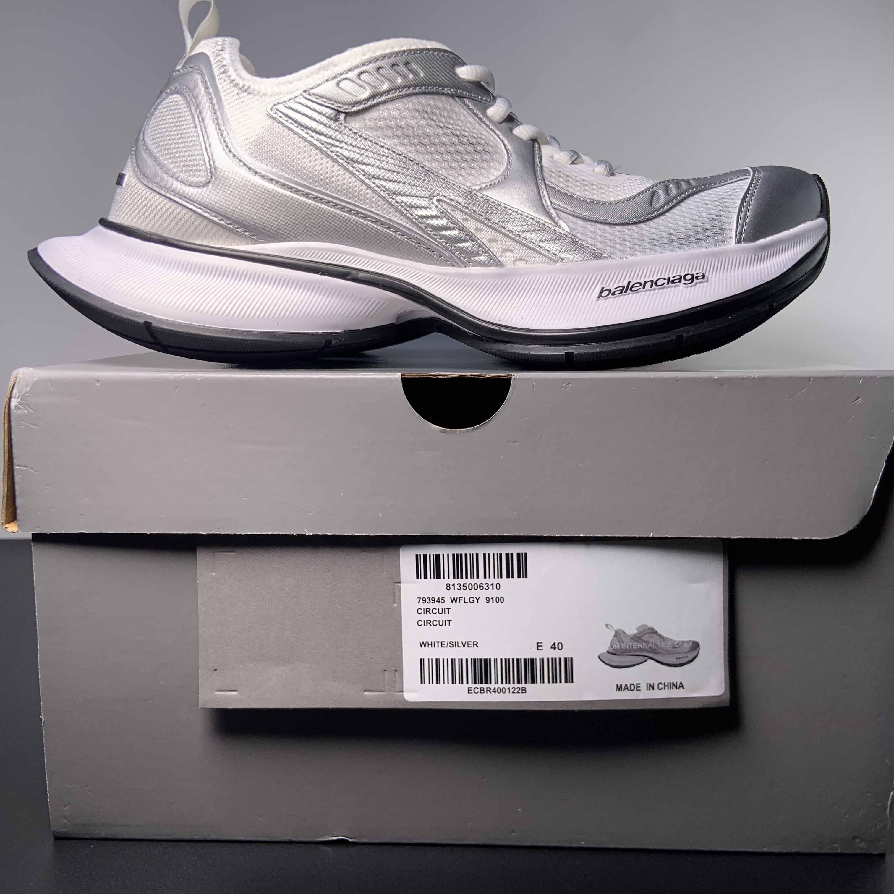 Balenciaga Circuit Sneaker In White And Silver  - FashionPlug