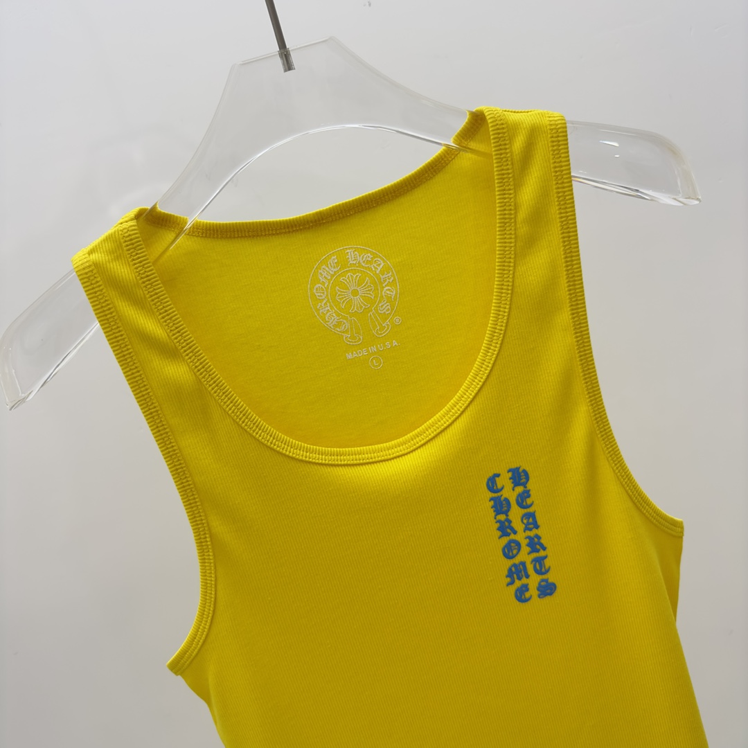 Chrome Hearts Yellow Vertical Logo Tank Top - FashionPlug