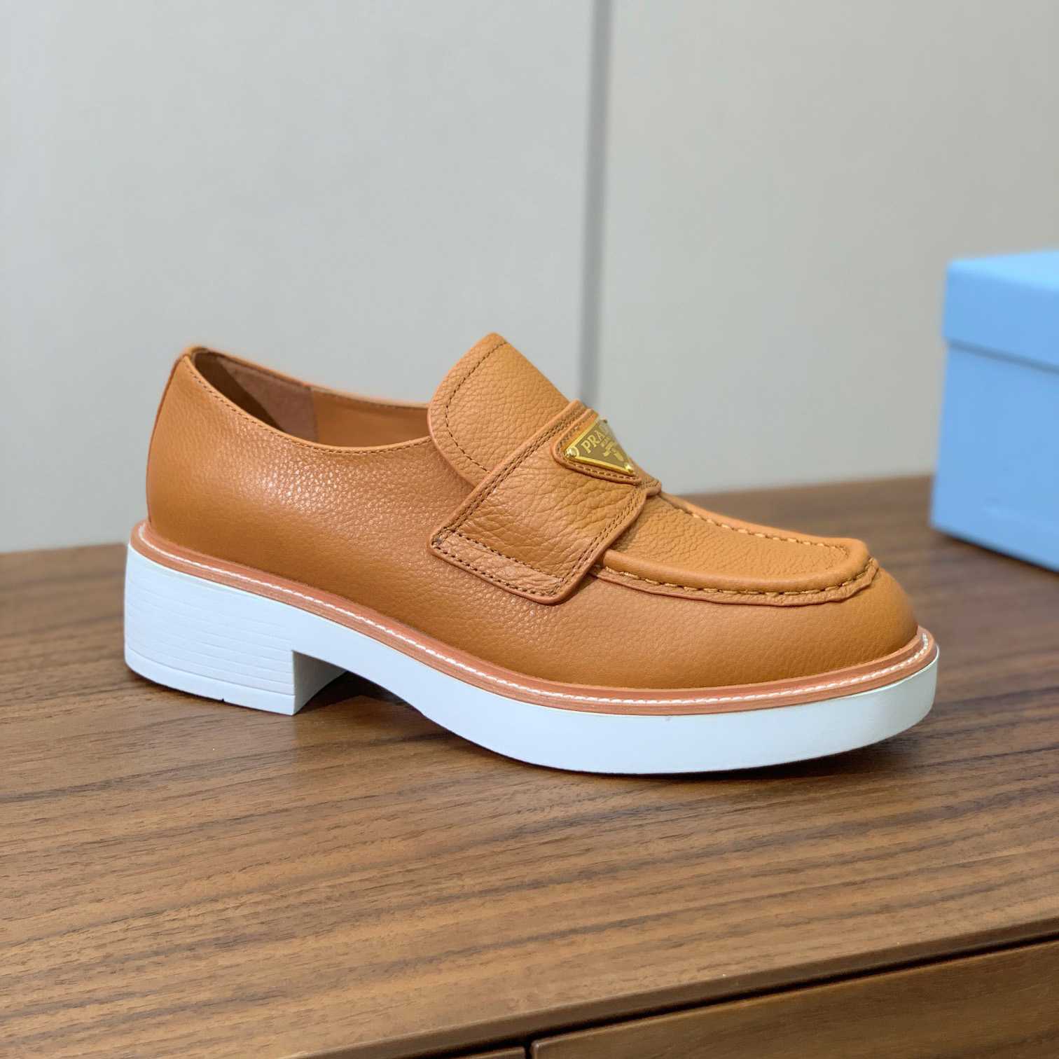 Prada Logo Leather Loafers  - FashionPlug