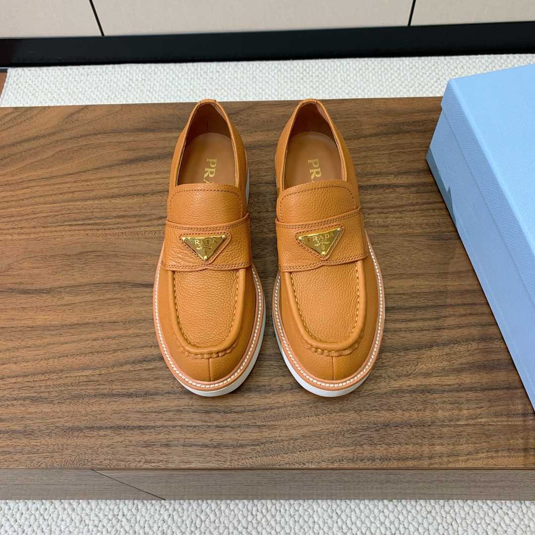 Prada Logo Leather Loafers  - FashionPlug