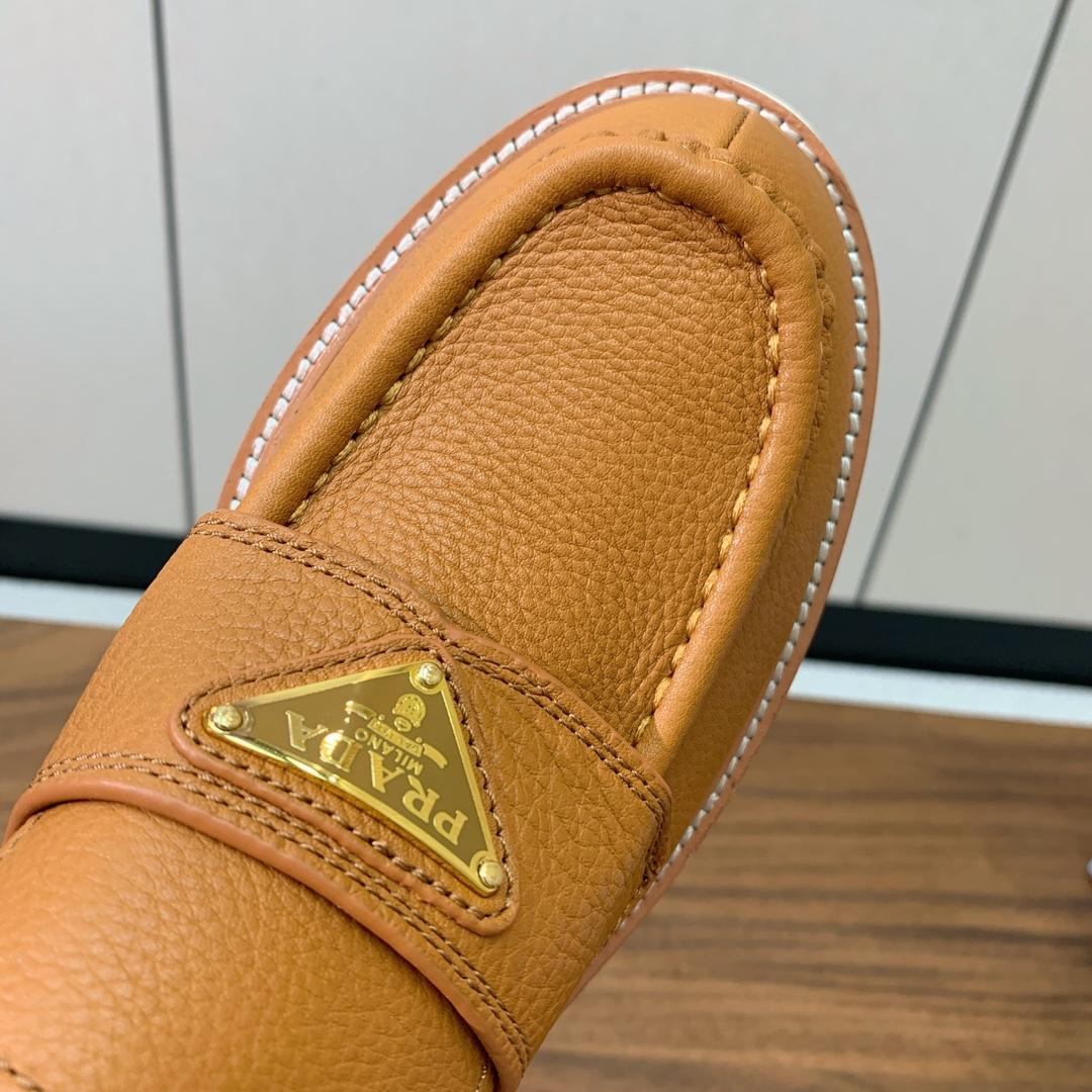 Prada Logo Leather Loafers  - FashionPlug