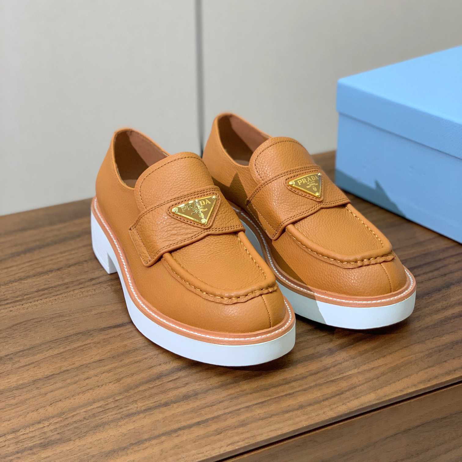 Prada Logo Leather Loafers  - FashionPlug