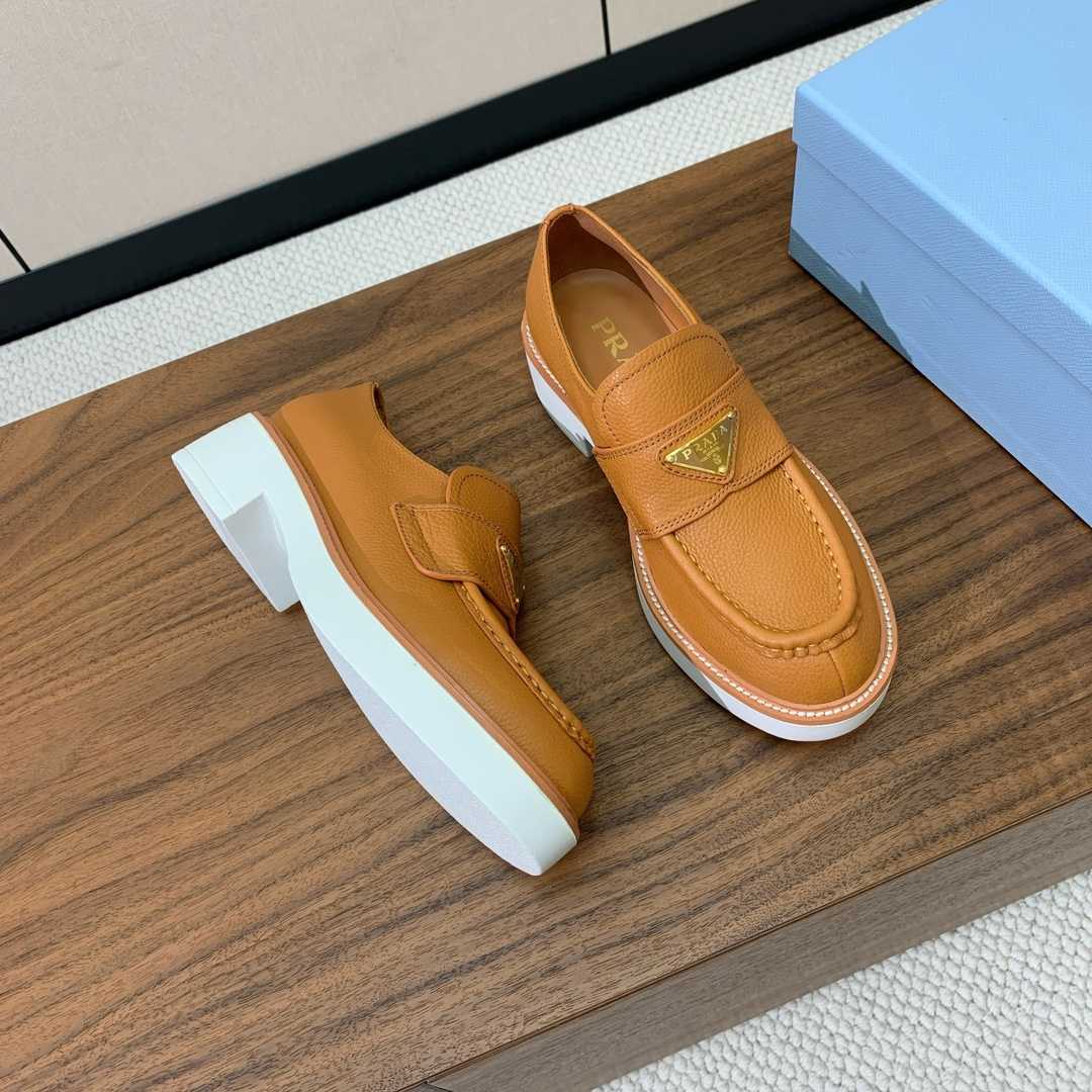 Prada Logo Leather Loafers  - FashionPlug