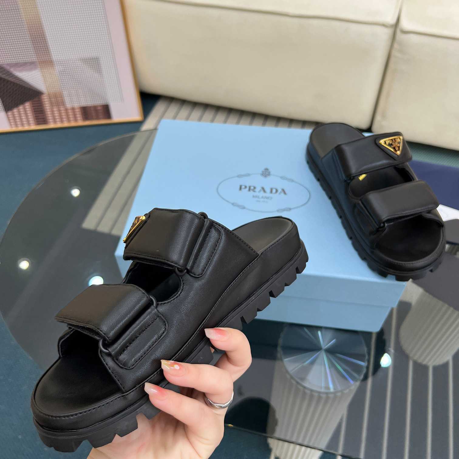 Prada Nappa Leather Slides - FashionPlug