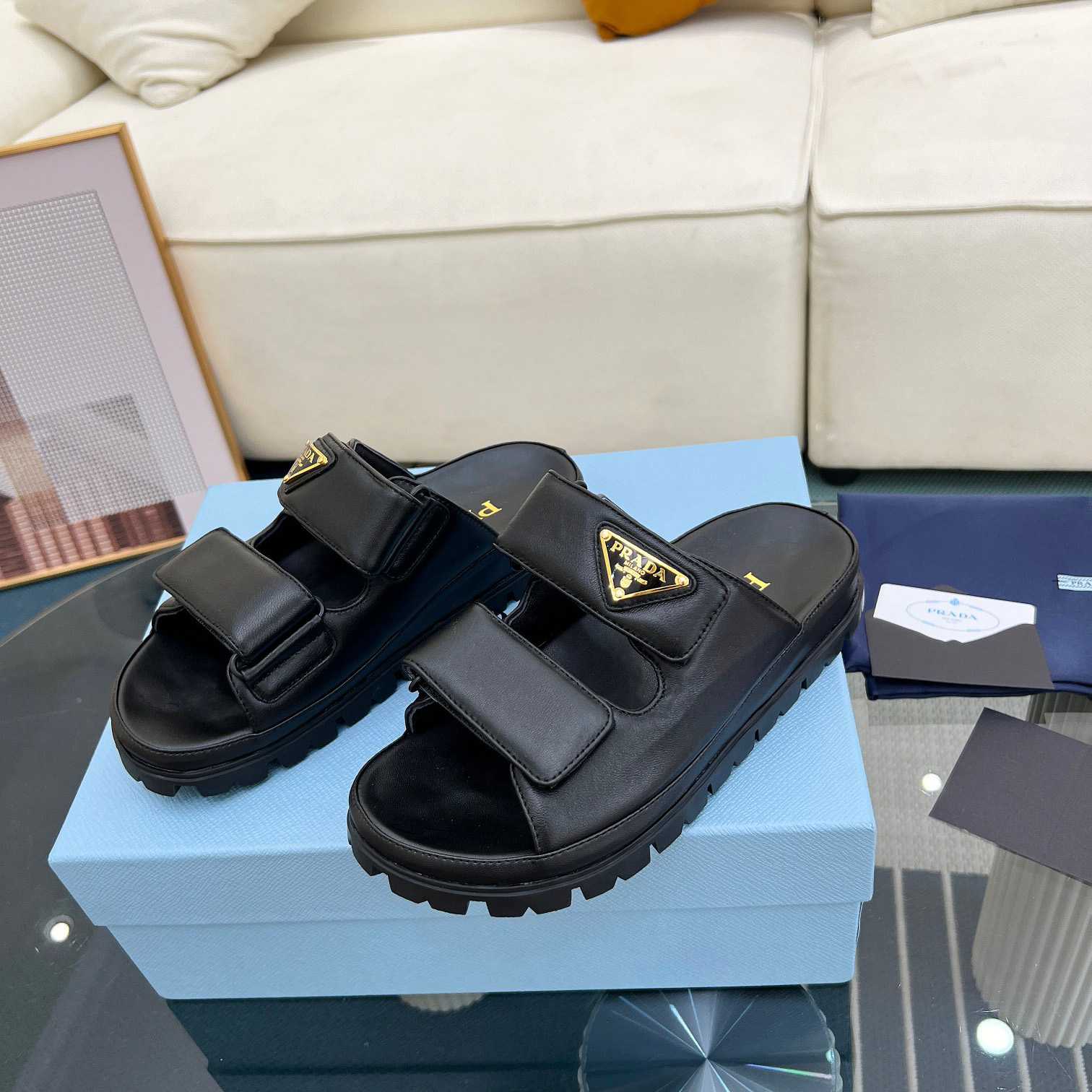 Prada Nappa Leather Slides - FashionPlug