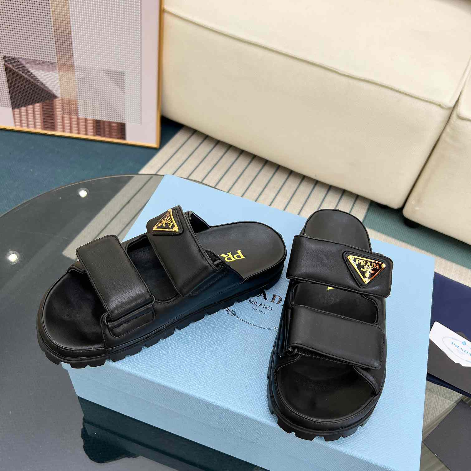 Prada Nappa Leather Slides - FashionPlug