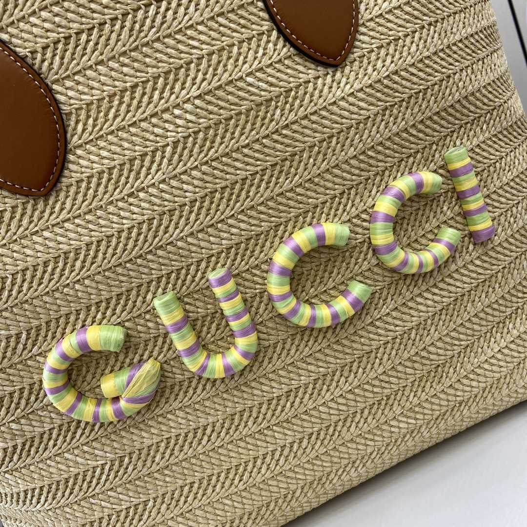 Gucci Medium Straw-effect Tote - FashionPlug
