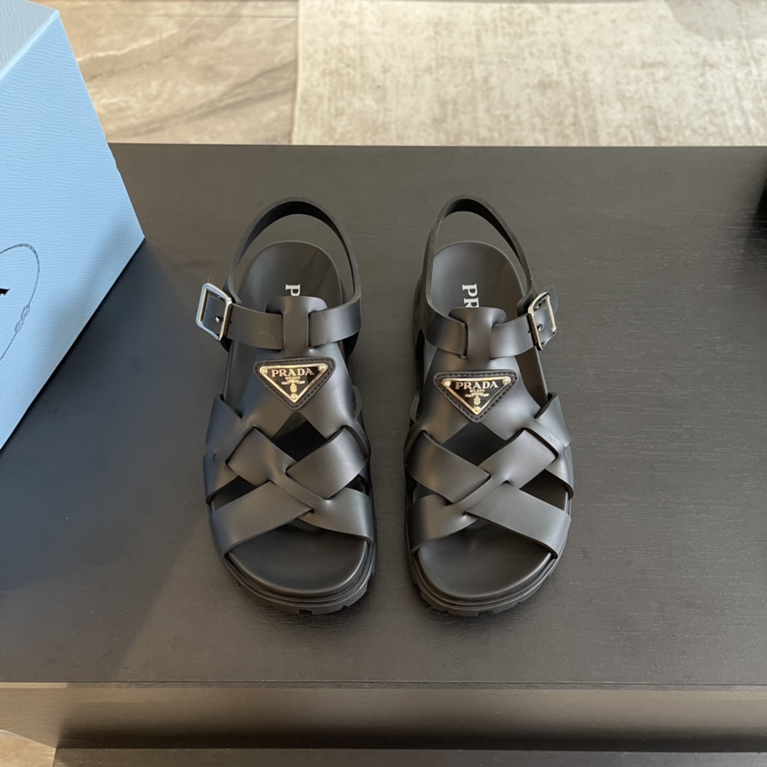 Prada Crisscross Rubber Sandals - FashionPlug