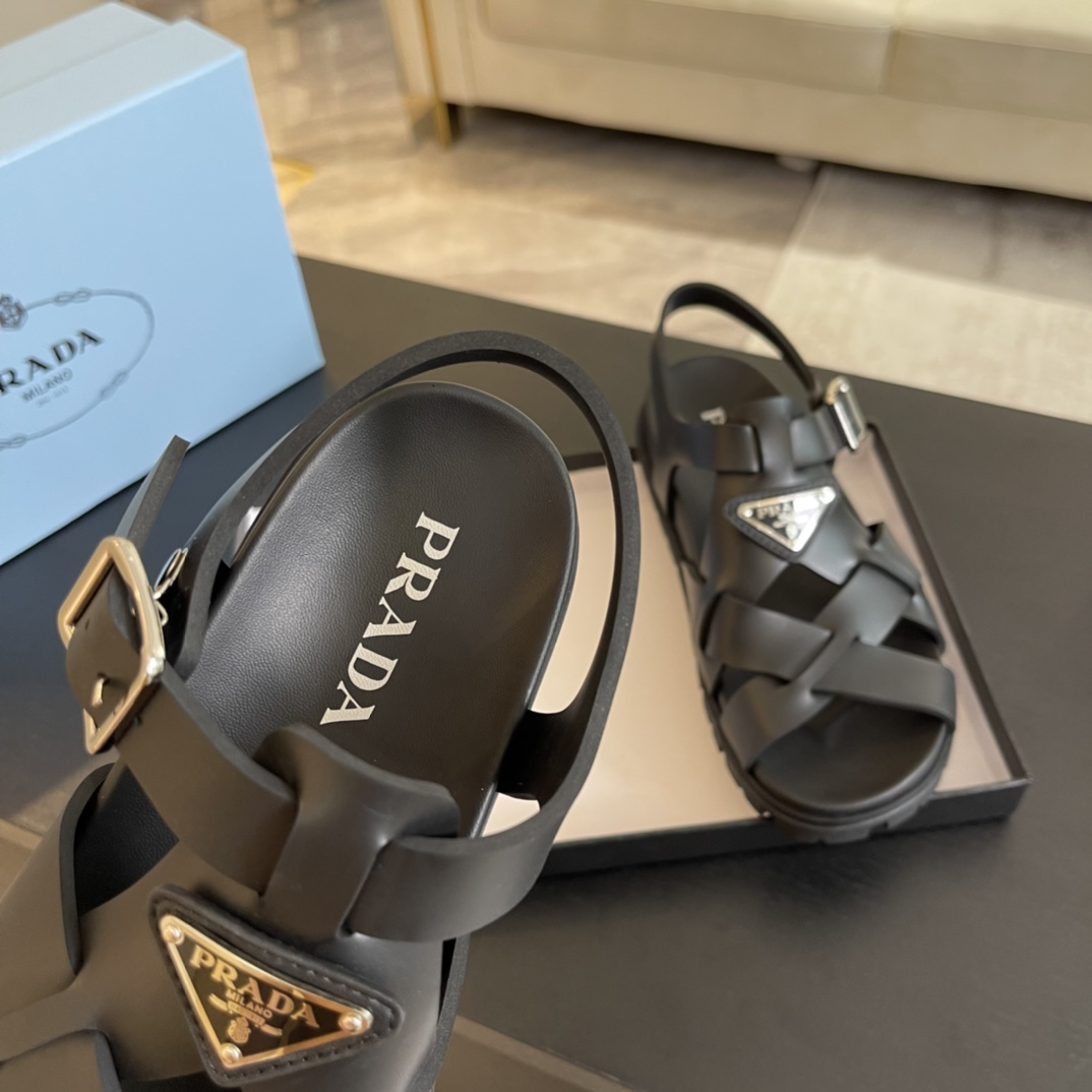 Prada Crisscross Rubber Sandals - FashionPlug