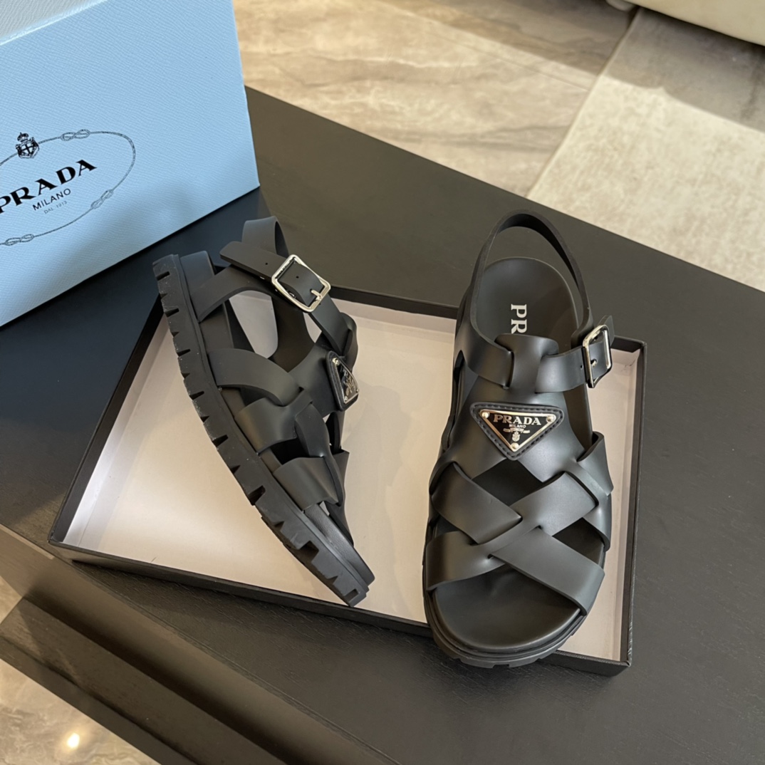 Prada Crisscross Rubber Sandals - FashionPlug