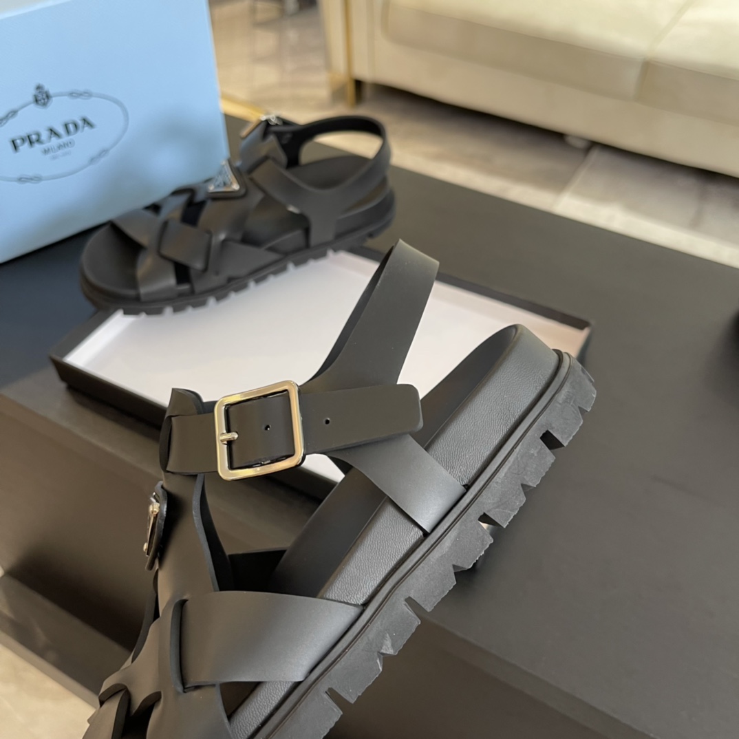 Prada Crisscross Rubber Sandals - FashionPlug