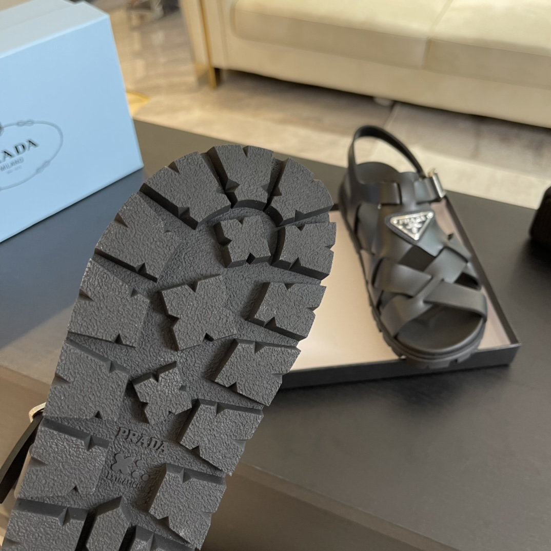 Prada Crisscross Rubber Sandals - FashionPlug
