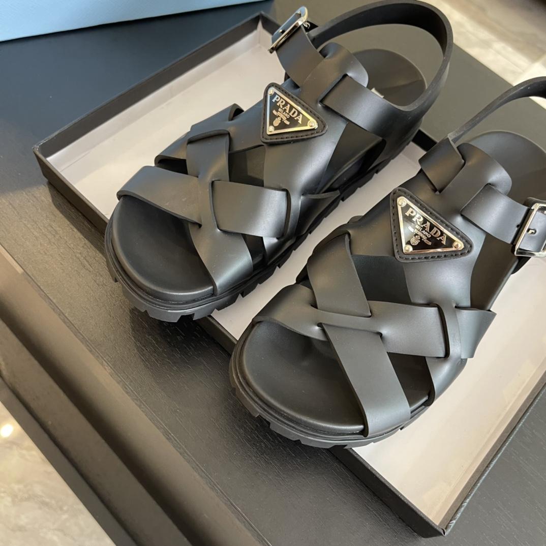 Prada Crisscross Rubber Sandals - FashionPlug
