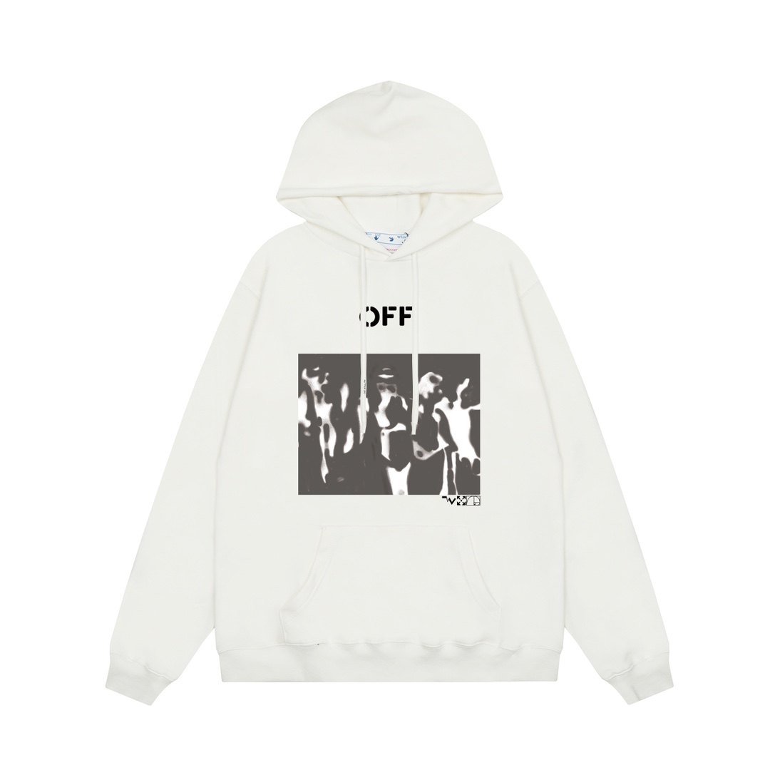 Off-White Spray Painting Over Hoodie - FashionPlug