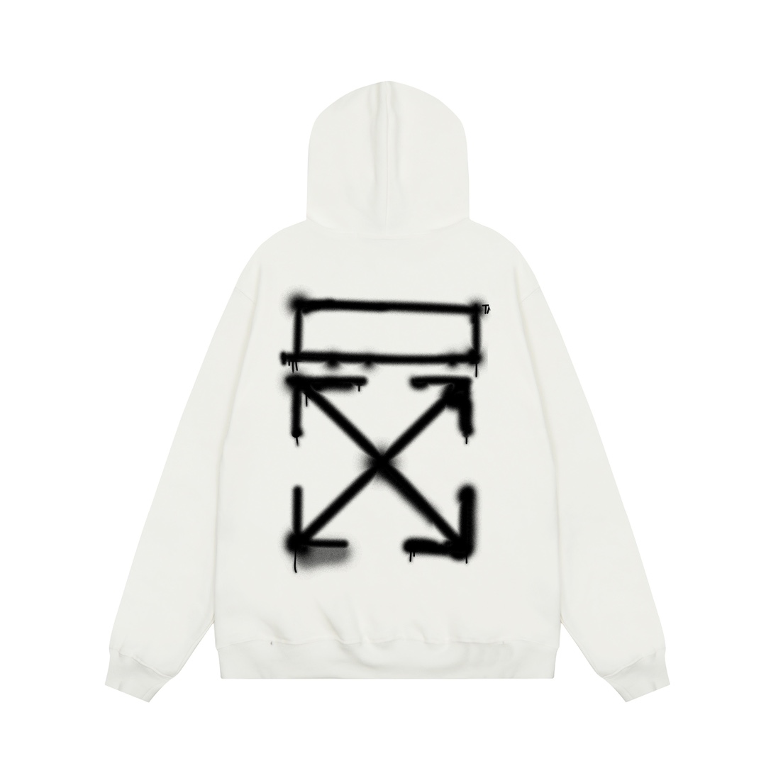 Off-White Spray Painting Over Hoodie - FashionPlug