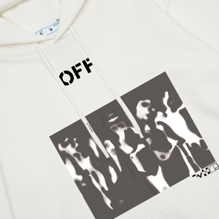 Off-White Spray Painting Over Hoodie - FashionPlug