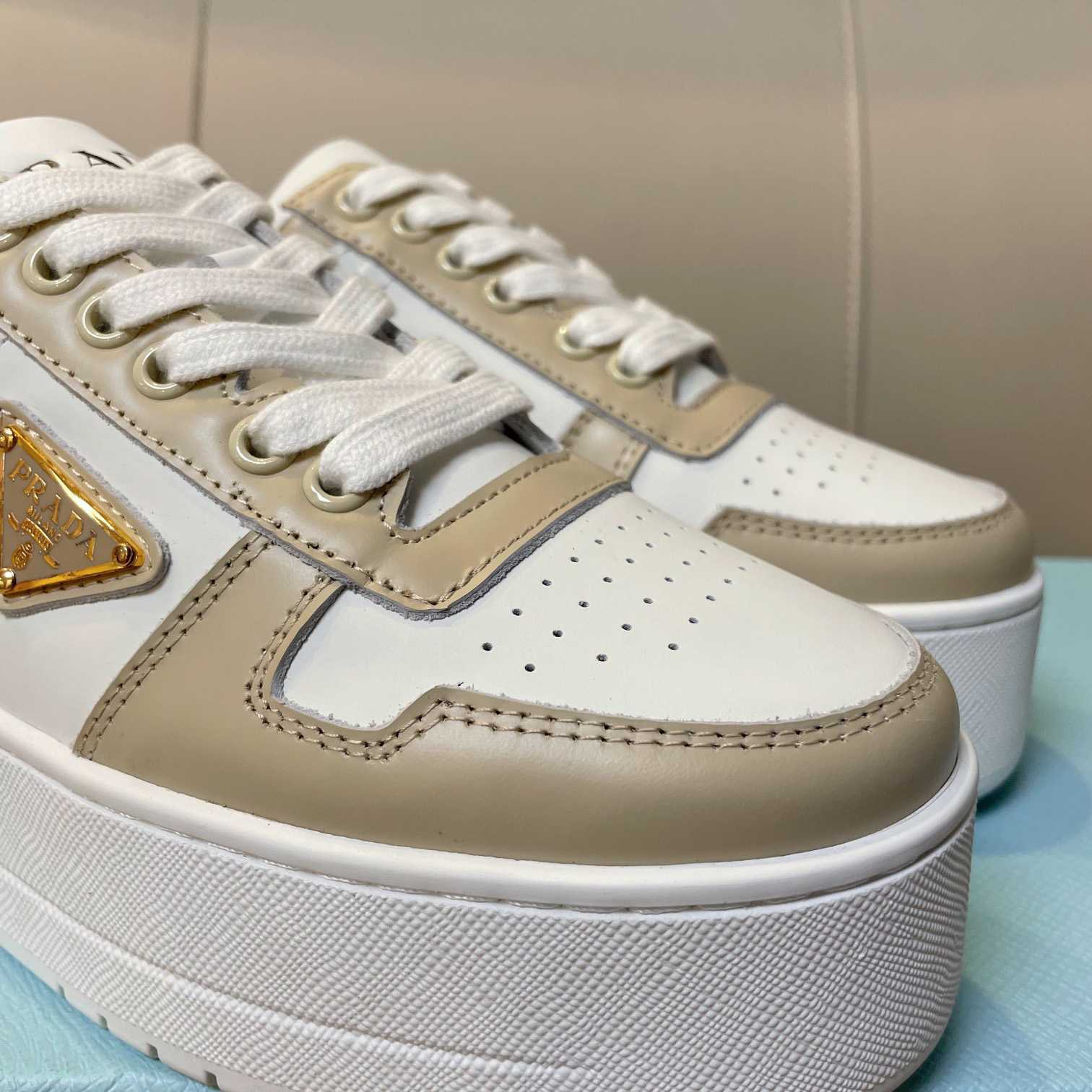 Prada Downtown Bold Leather Sneakers - FashionPlug