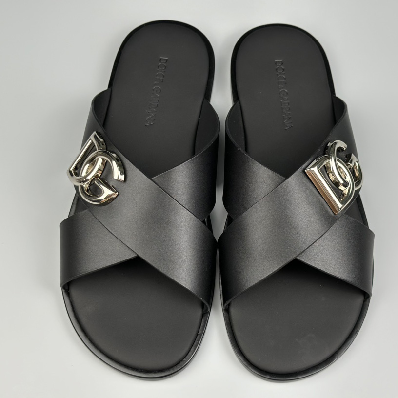 Dolce & Gabbana Logo-plaque Cross-over Leather Sandals - FashionPlug