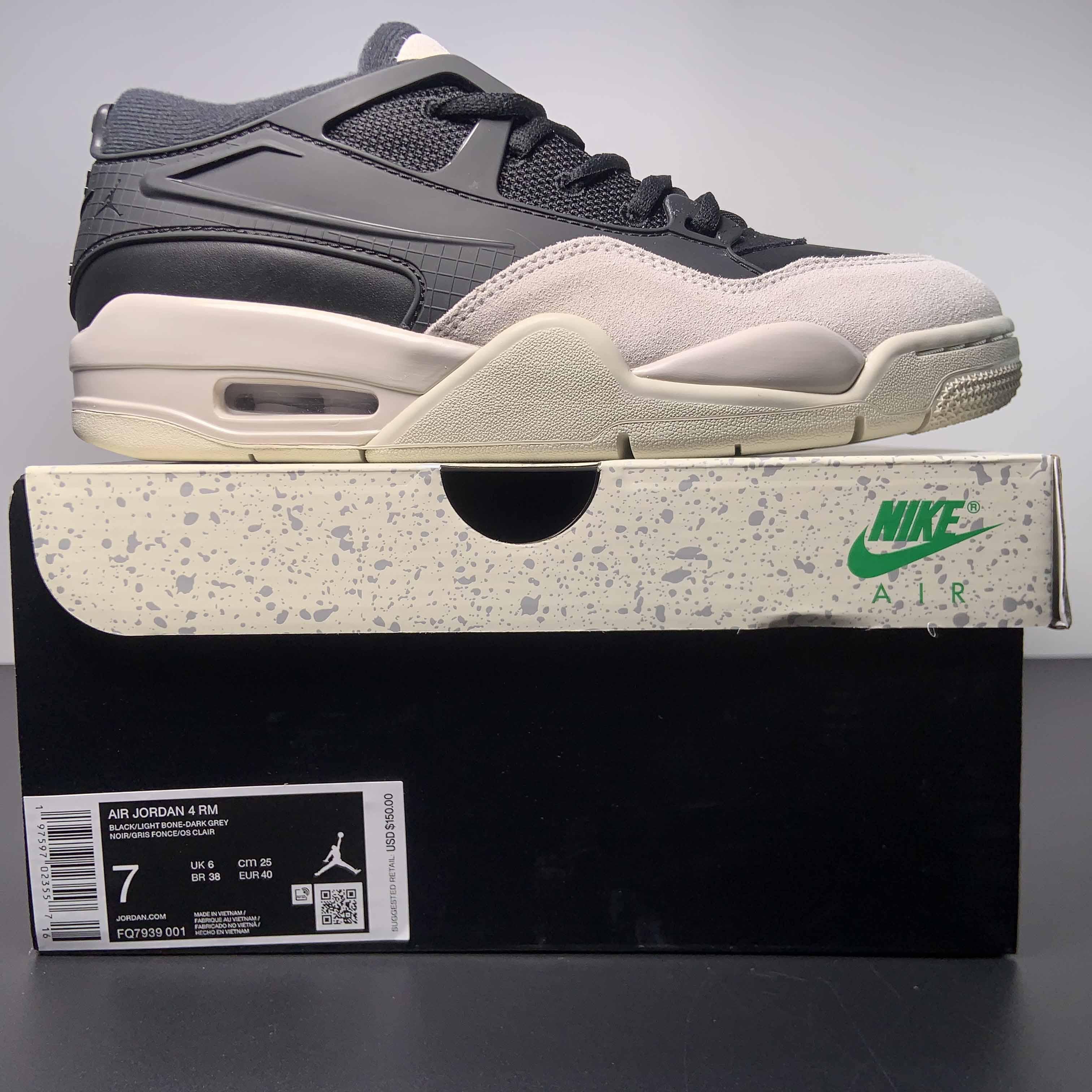 Jordan 4 Black/Light Bone-Dark Grey Sneakers     FQ7939-001 - FashionPlug