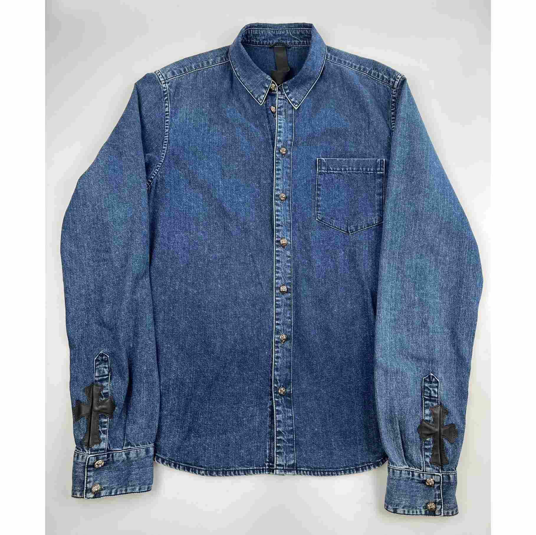 Chrome Heart Denim Button Up Shirt - FashionPlug