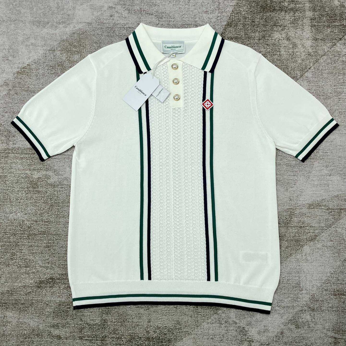 Casablanca Tennis Club Ribbed-knit Polo Shirt   D0043 - FashionPlug