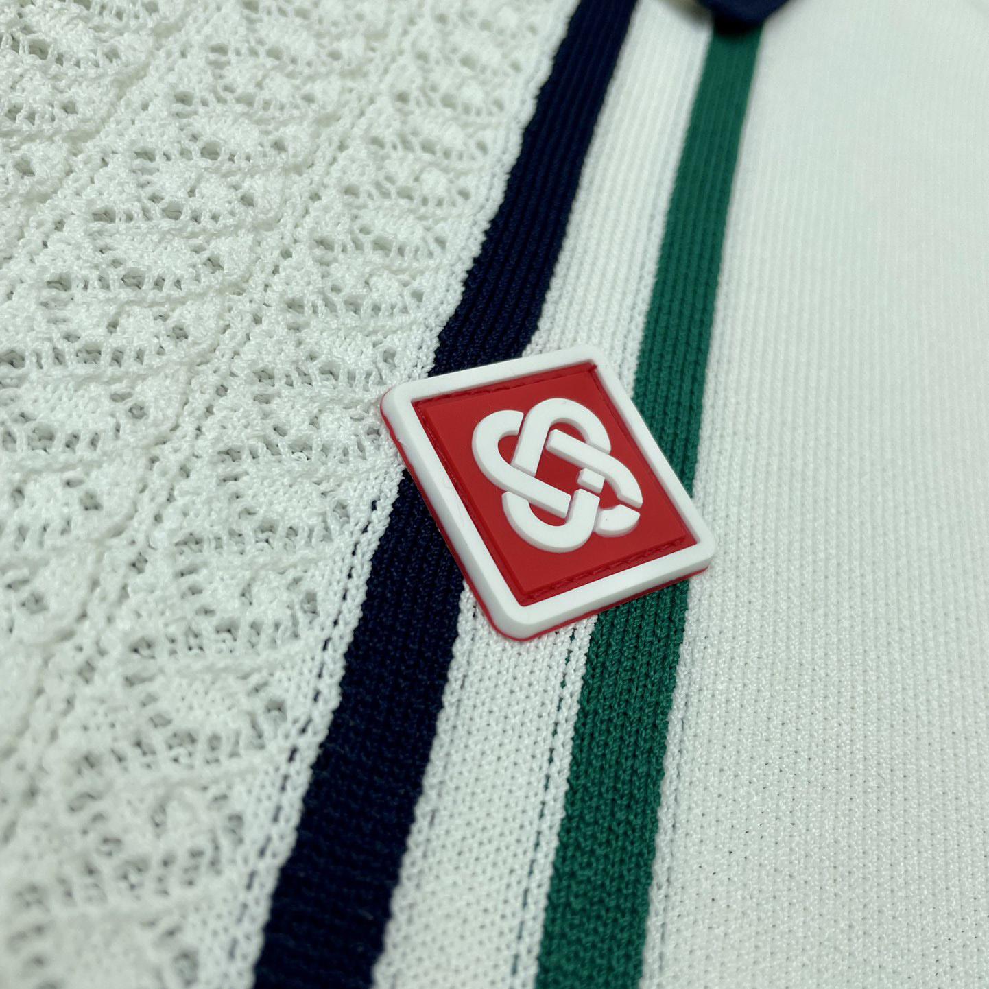 Casablanca Tennis Club Ribbed-knit Polo Shirt   D0043 - FashionPlug