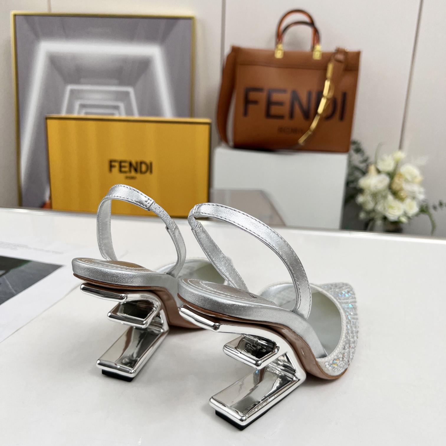 Fendi First Silver-colored Rhinestone High-heeled Slingbacks - FashionPlug