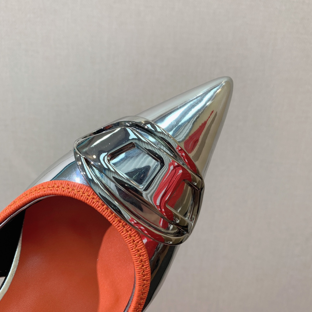 Diesel D-Venus Sb Slingback Pumps In Metallic Leather - FashionPlug