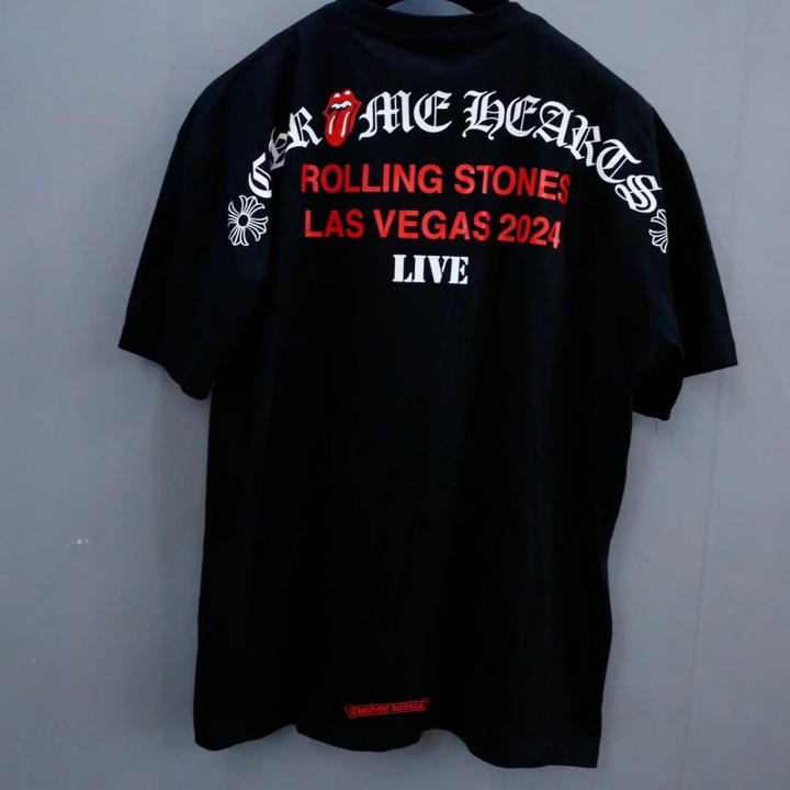 Chrome Heart x Rolling Stones scroll Logo Tee - FashionPlug