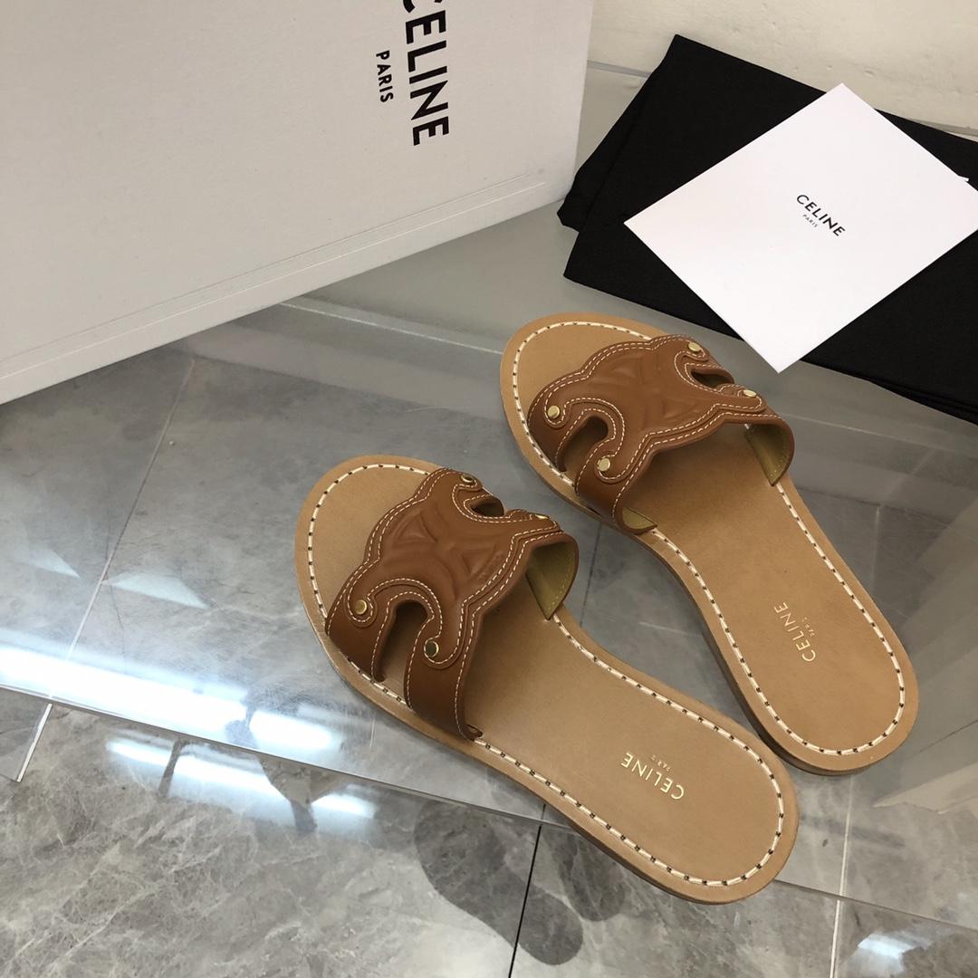 Celine Triomphe Mule In Calfskin Leather - FashionPlug