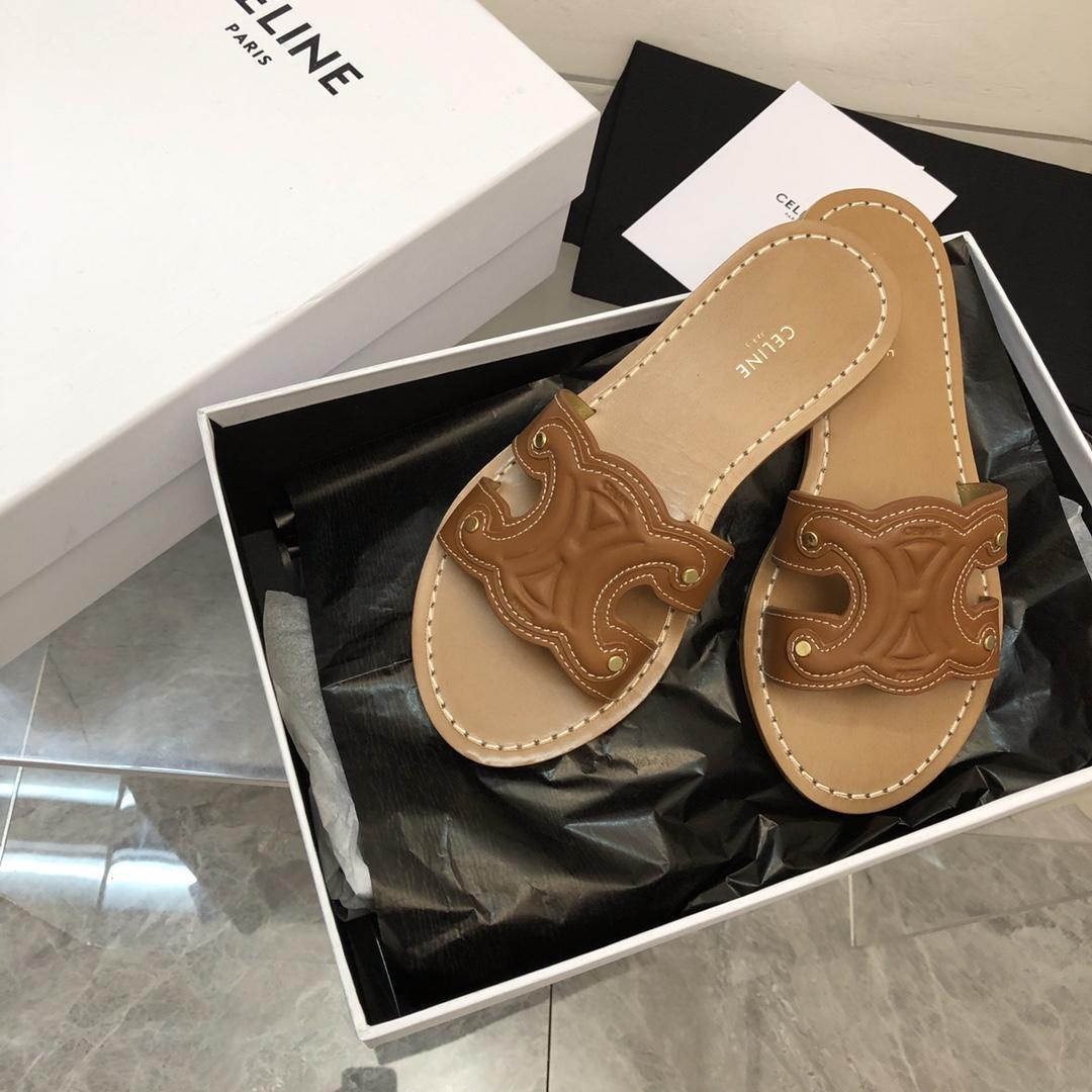 Celine Triomphe Mule In Calfskin Leather - FashionPlug
