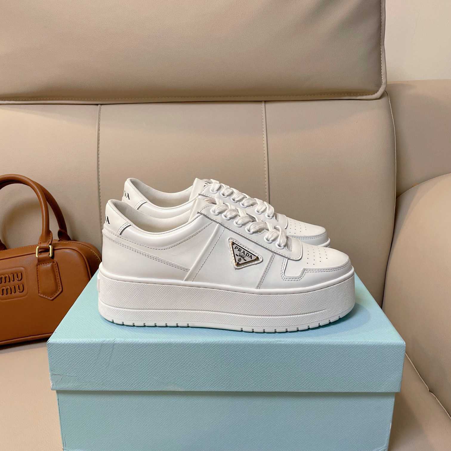 Prada Downtown Bold Leather Sneakers - FashionPlug