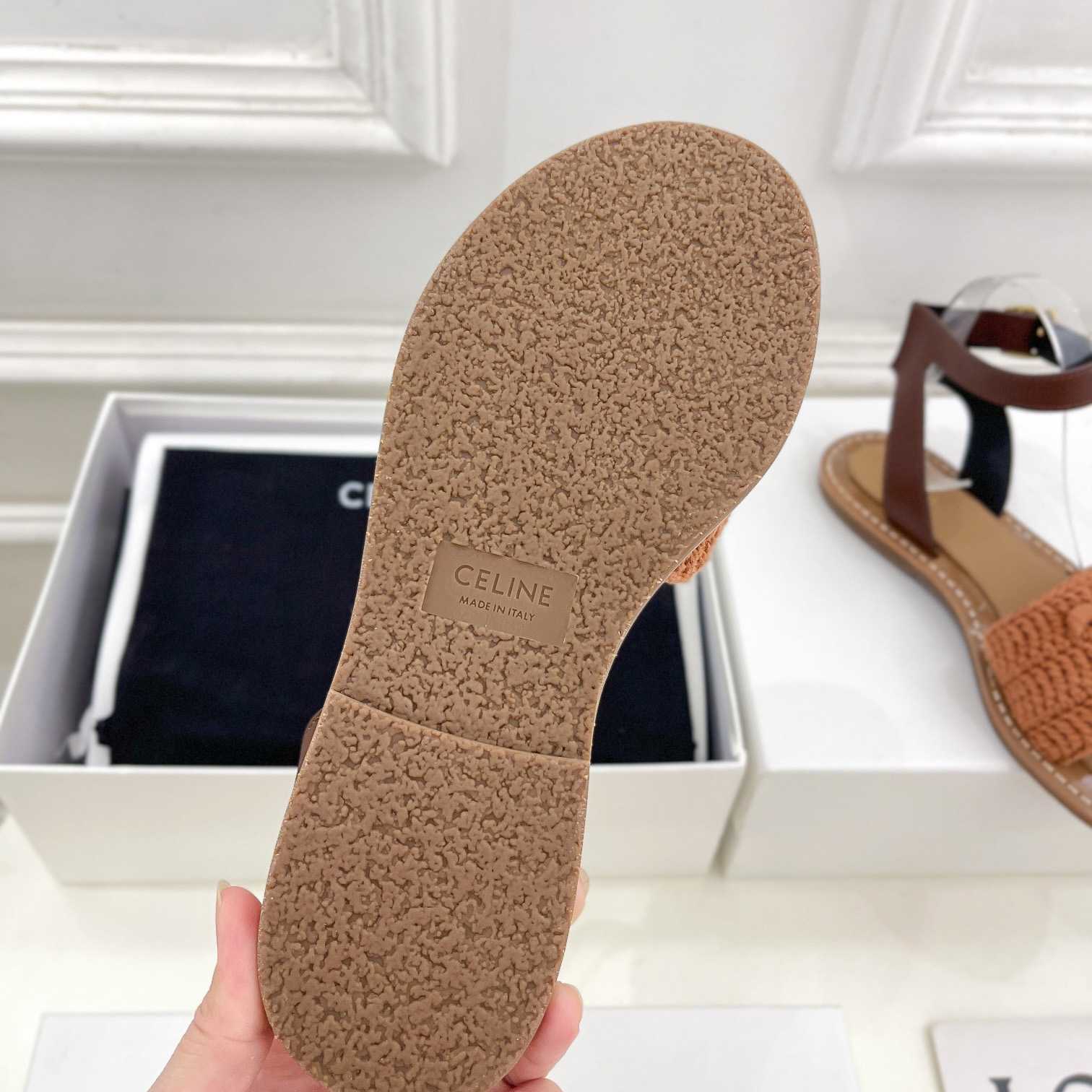 Celine Lympia Sandal In Triomphe Maccrame Cotton & Calfskin - FashionPlug