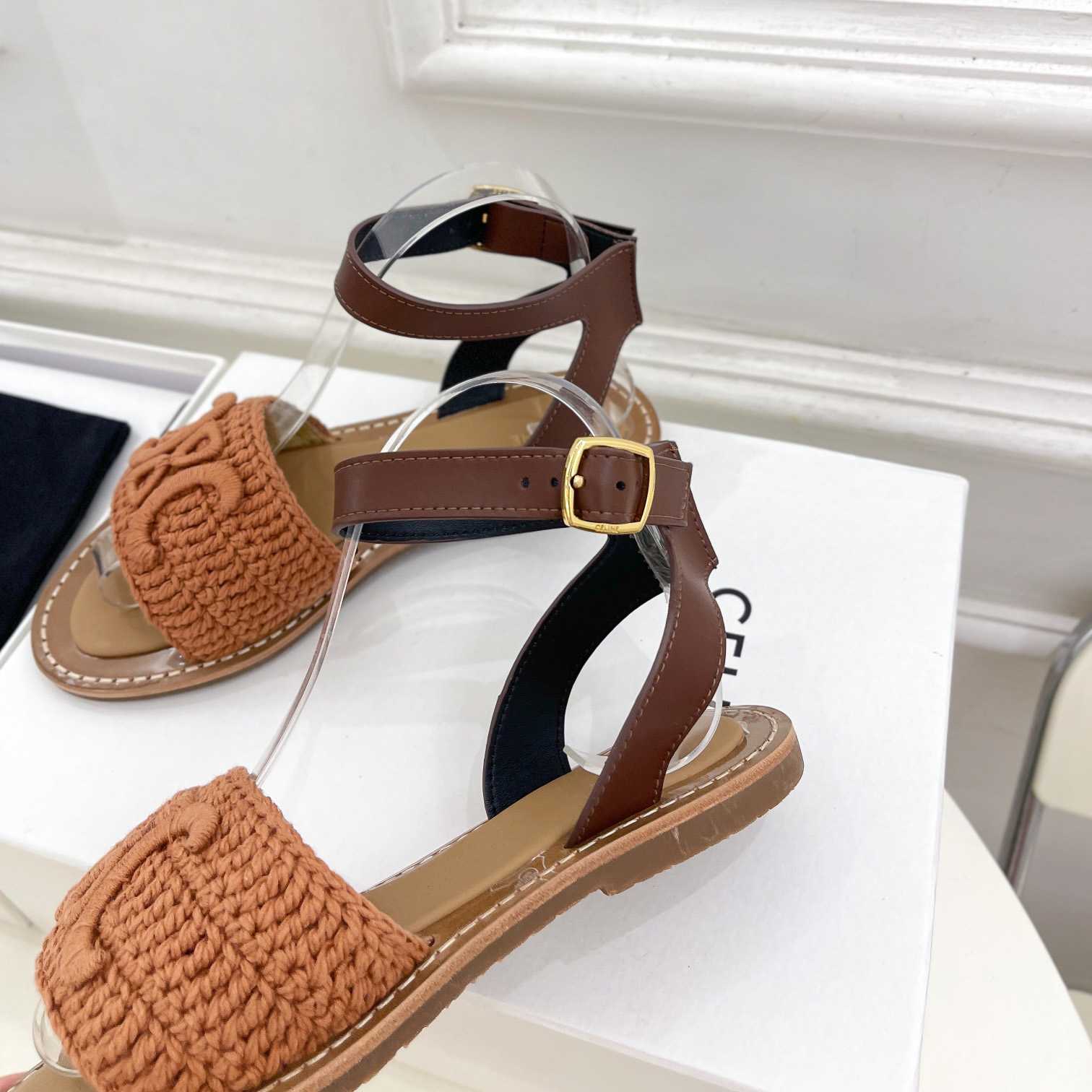 Celine Lympia Sandal In Triomphe Maccrame Cotton & Calfskin - FashionPlug