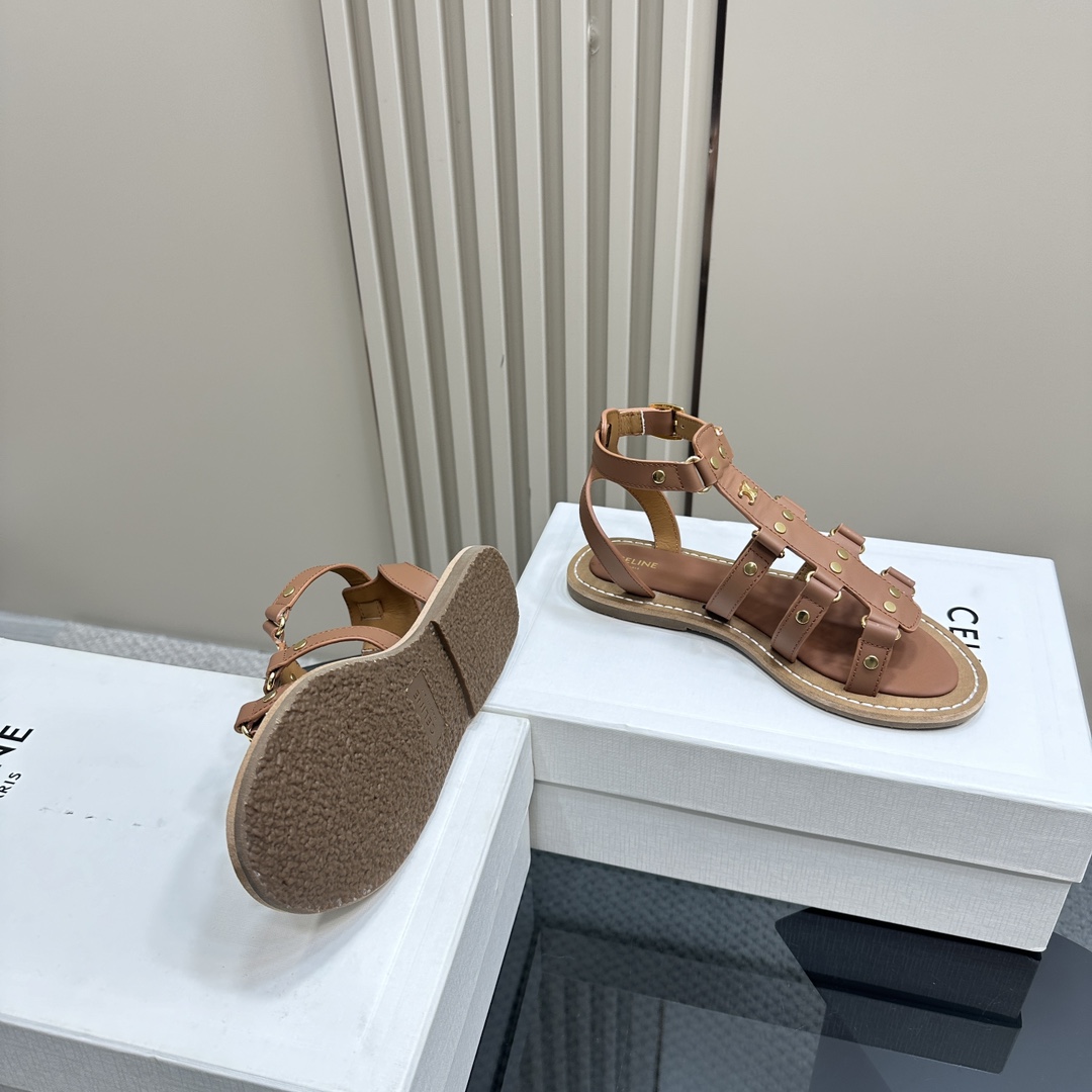 Celine Lympia Gladiator Sandal In Calfskin Tan - FashionPlug