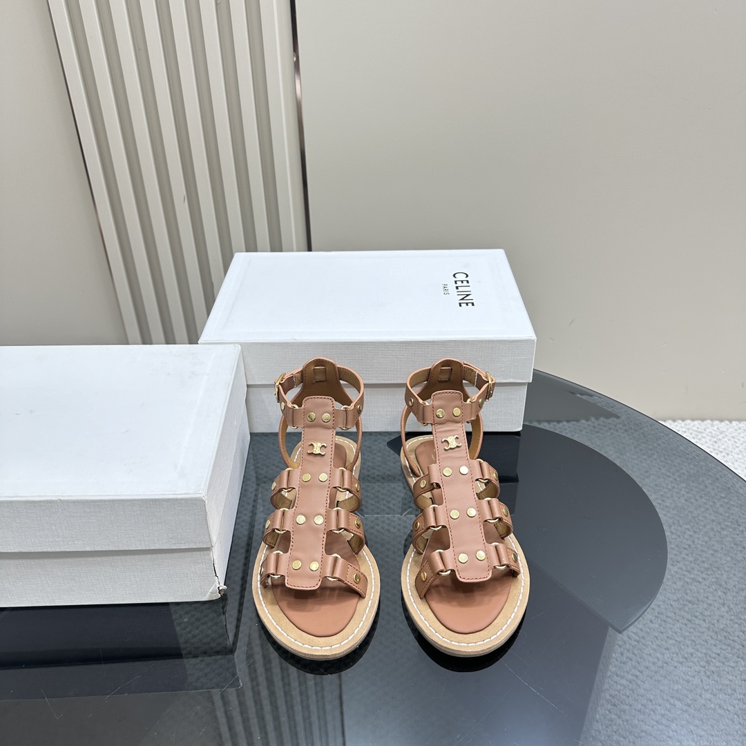 Celine Lympia Gladiator Sandal In Calfskin Tan - FashionPlug