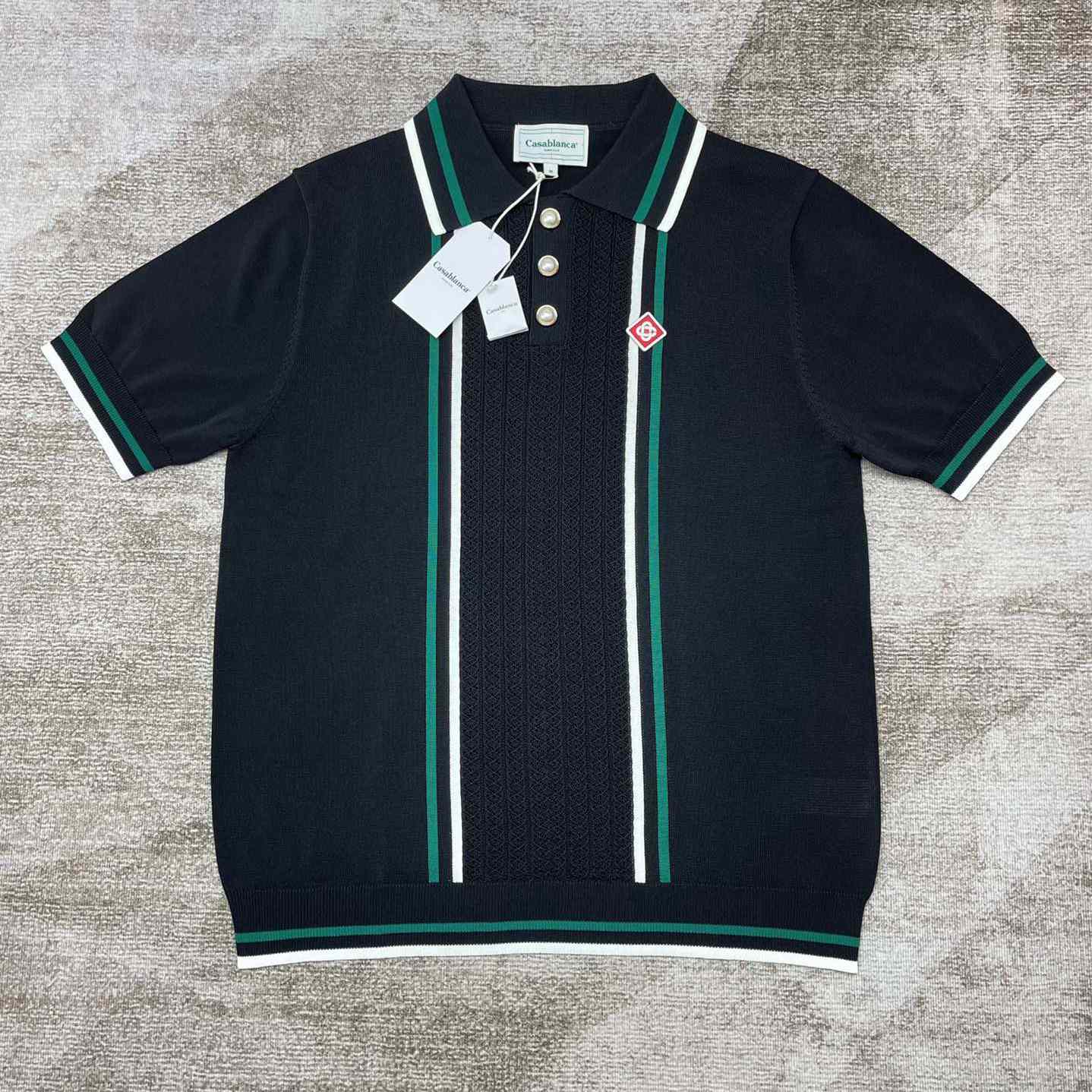 Casablanca Tennis Club Ribbed-knit Polo Shirt   D0044 - FashionPlug