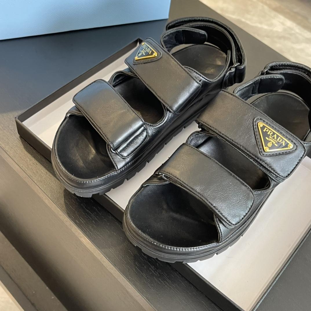 Prada Flat Nappa Leather Sandals - FashionPlug