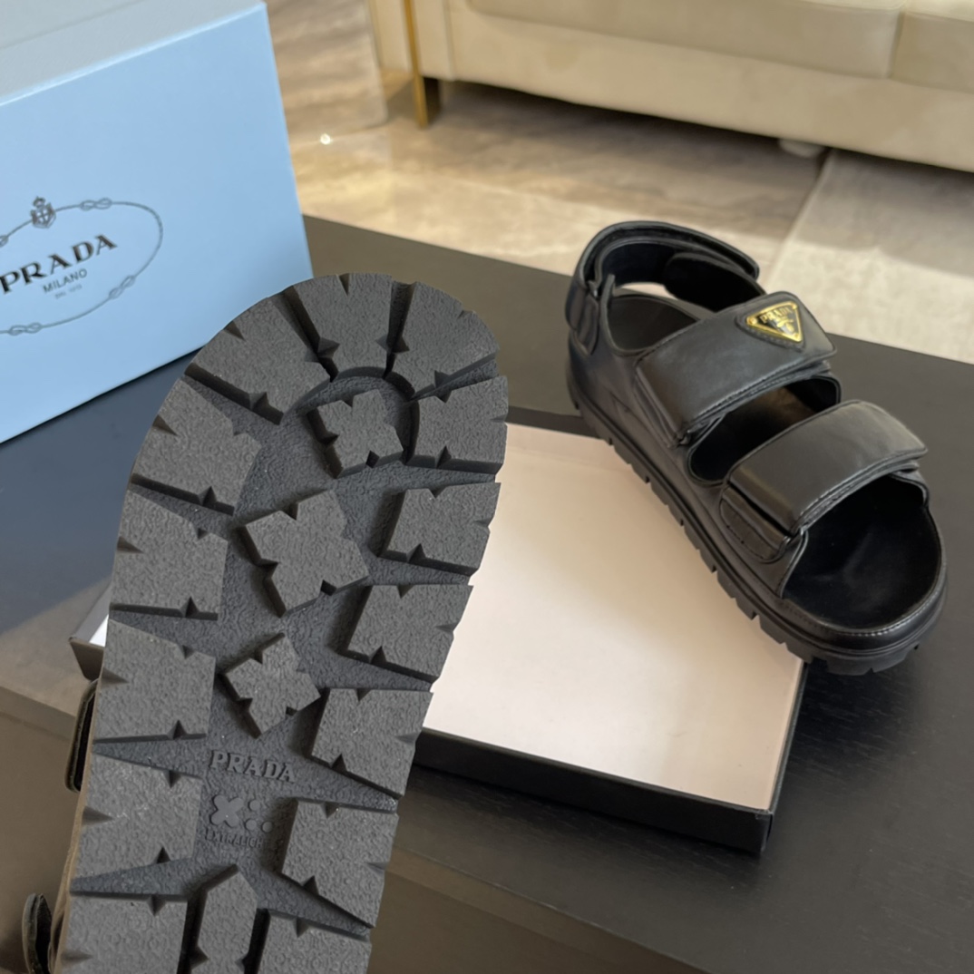Prada Flat Nappa Leather Sandals - FashionPlug