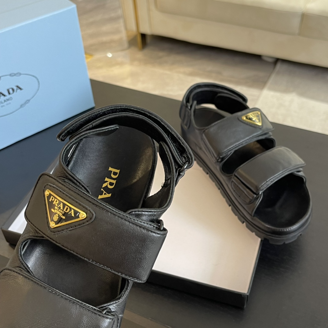 Prada Flat Nappa Leather Sandals - FashionPlug