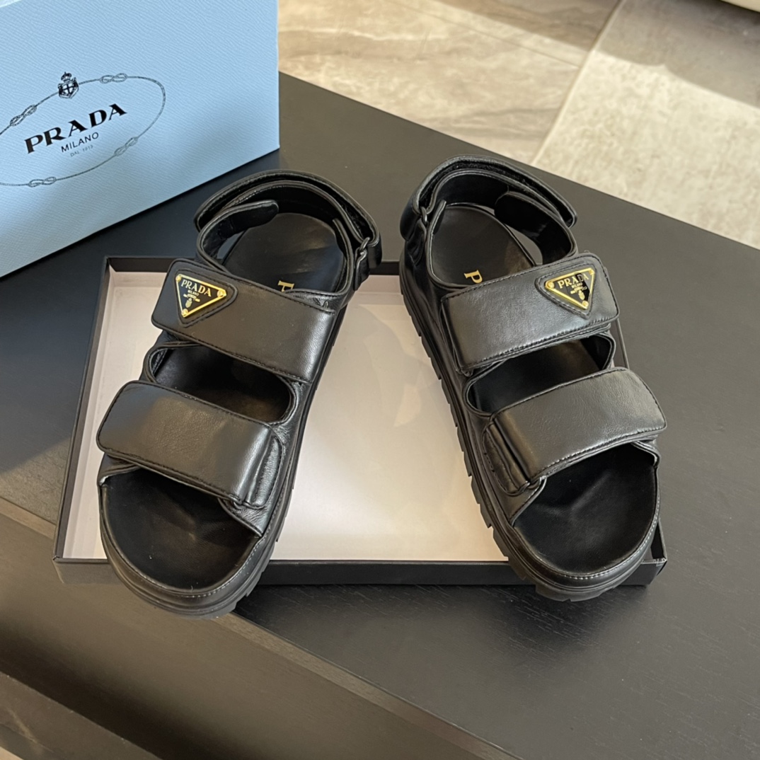 Prada Flat Nappa Leather Sandals - FashionPlug