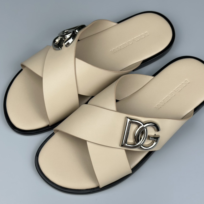 Dolce & Gabbana Logo-plaque Cross-over Leather Sandals - FashionPlug