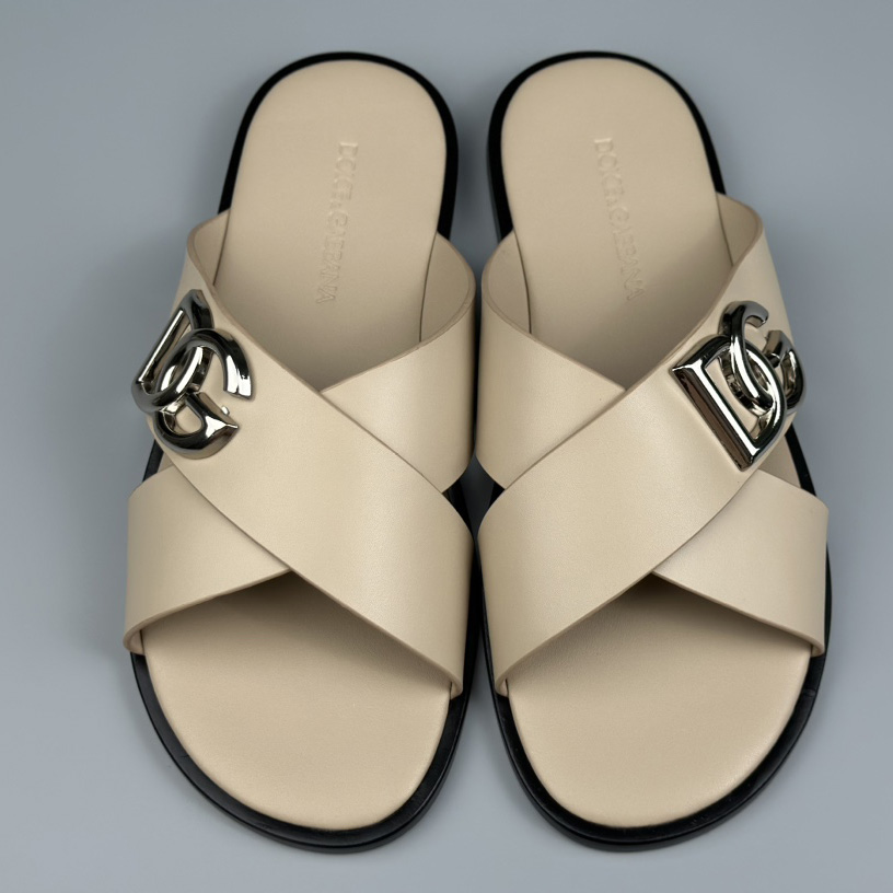 Dolce & Gabbana Logo-plaque Cross-over Leather Sandals - FashionPlug