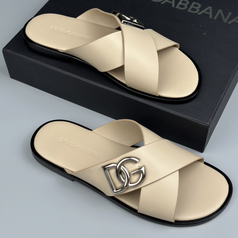 Dolce & Gabbana Logo-plaque Cross-over Leather Sandals - FashionPlug